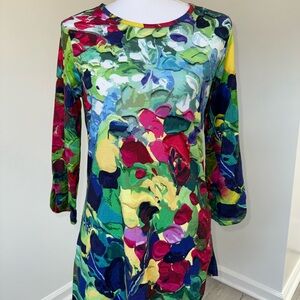 Vermont Country Store‎ Tunic S Floral Watercolor Print Asymmetrical Hem Artsy